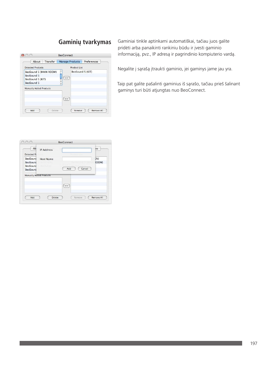 Gaminių tvarkymas | Bang & Olufsen BeoConnect (for Mac) User Manual | Page 197 / 217