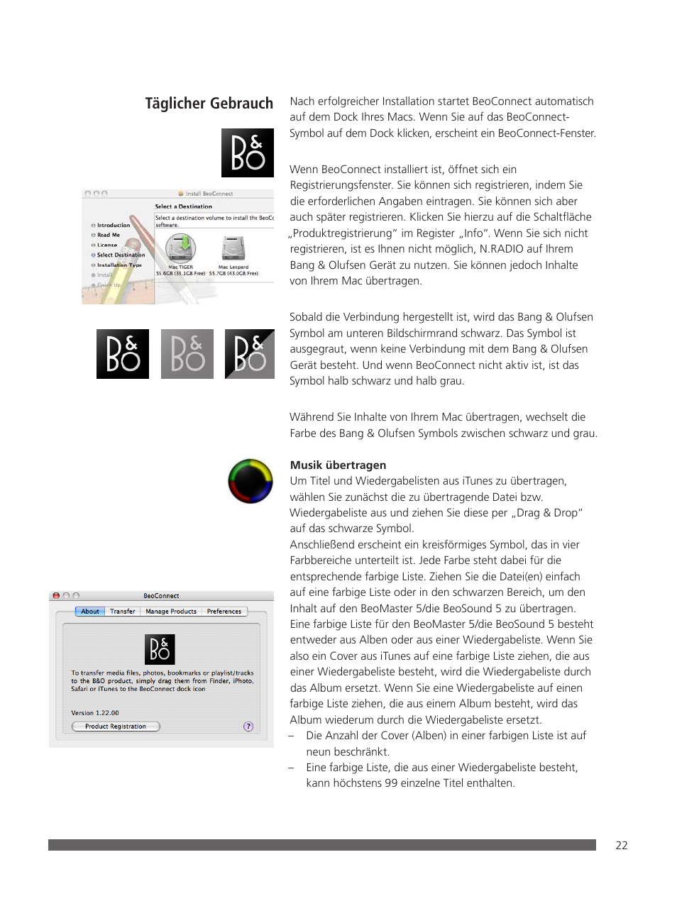 Täglicher gebrauch | Bang & Olufsen BeoConnect (for Mac) User Manual | Page 22 / 217