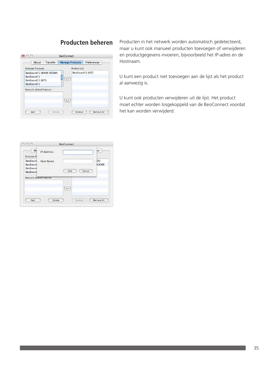 Producten beheren | Bang & Olufsen BeoConnect (for Mac) User Manual | Page 35 / 217