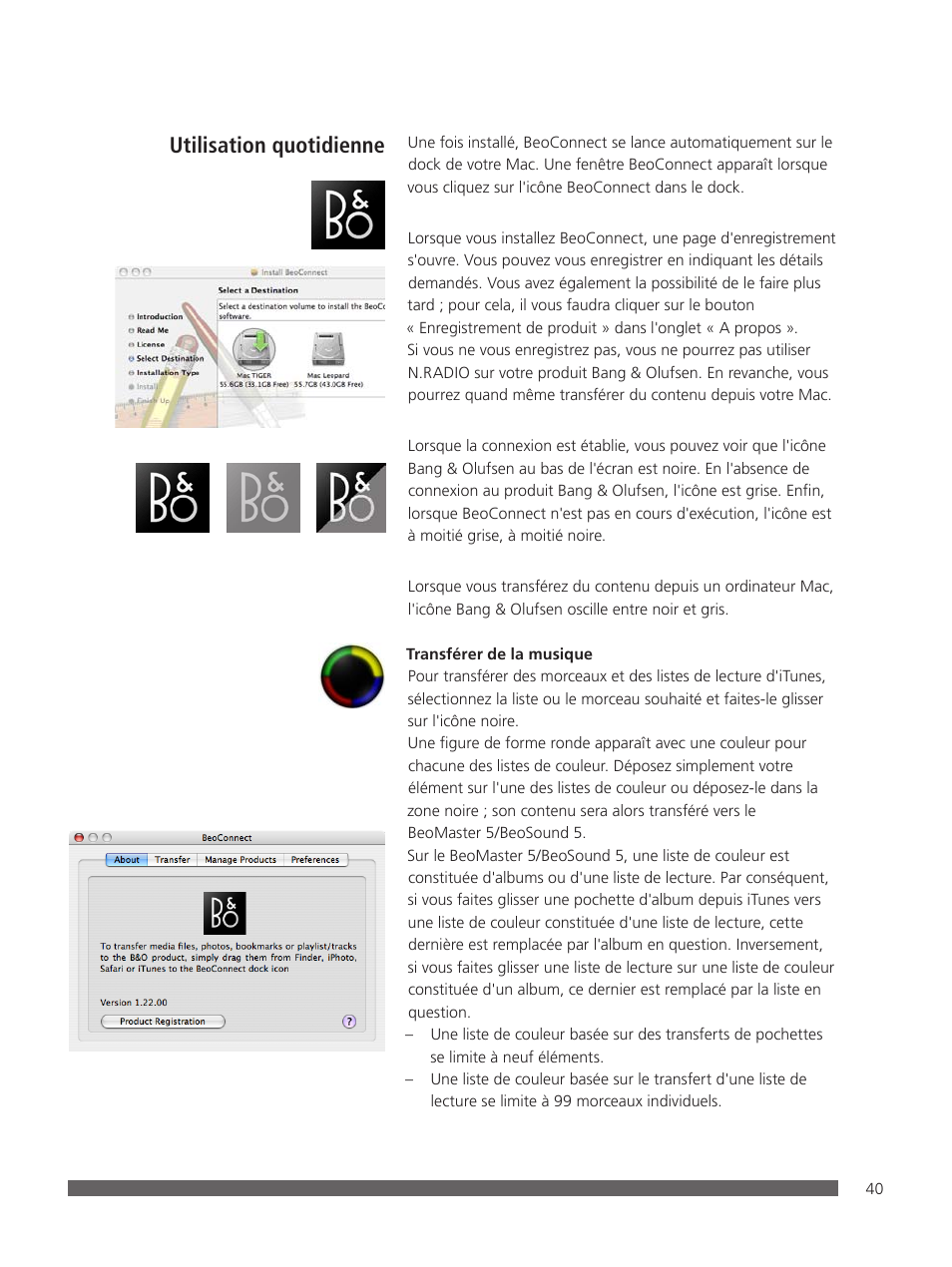 Utilisation quotidienne | Bang & Olufsen BeoConnect (for Mac) User Manual | Page 40 / 217