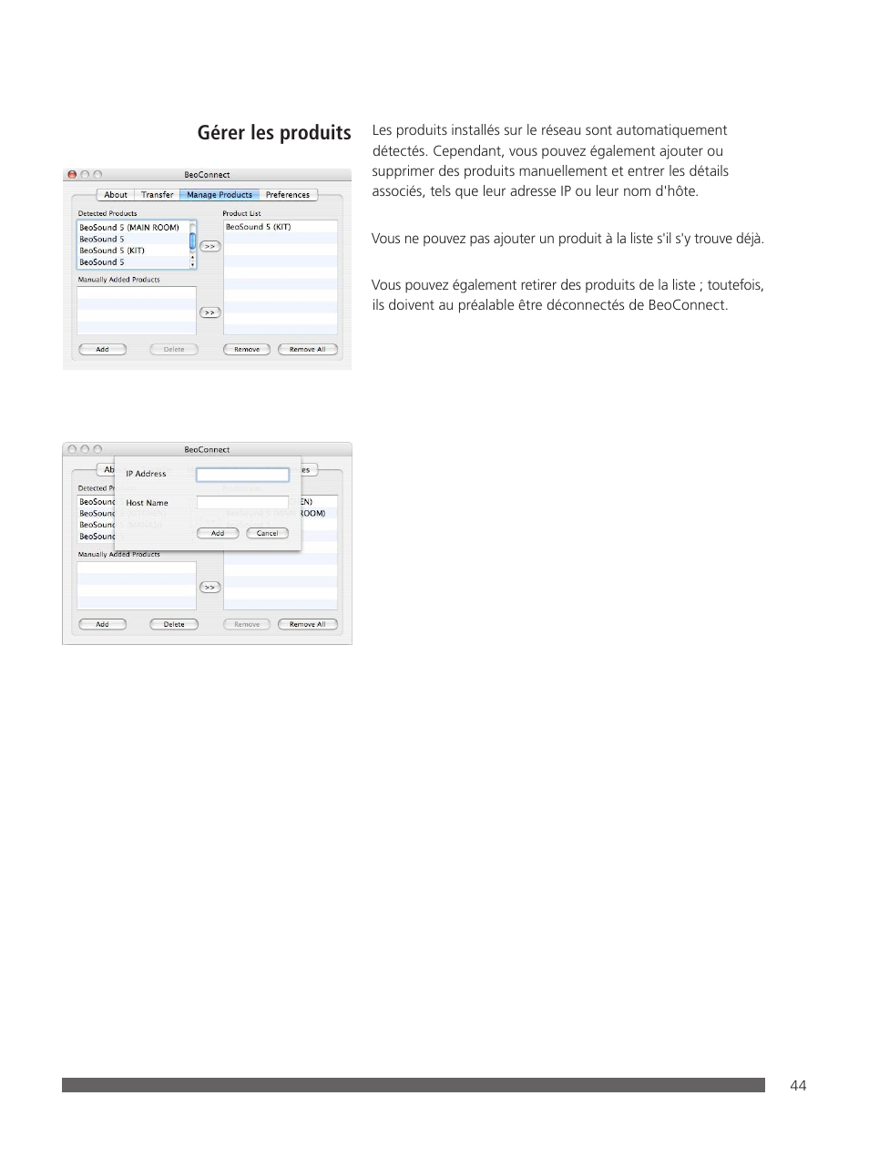 Gérer les produits | Bang & Olufsen BeoConnect (for Mac) User Manual | Page 44 / 217