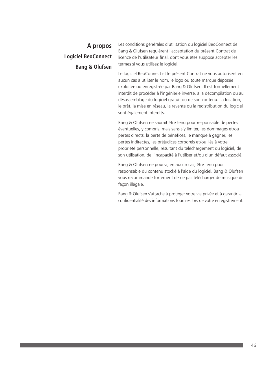 A propos | Bang & Olufsen BeoConnect (for Mac) User Manual | Page 46 / 217