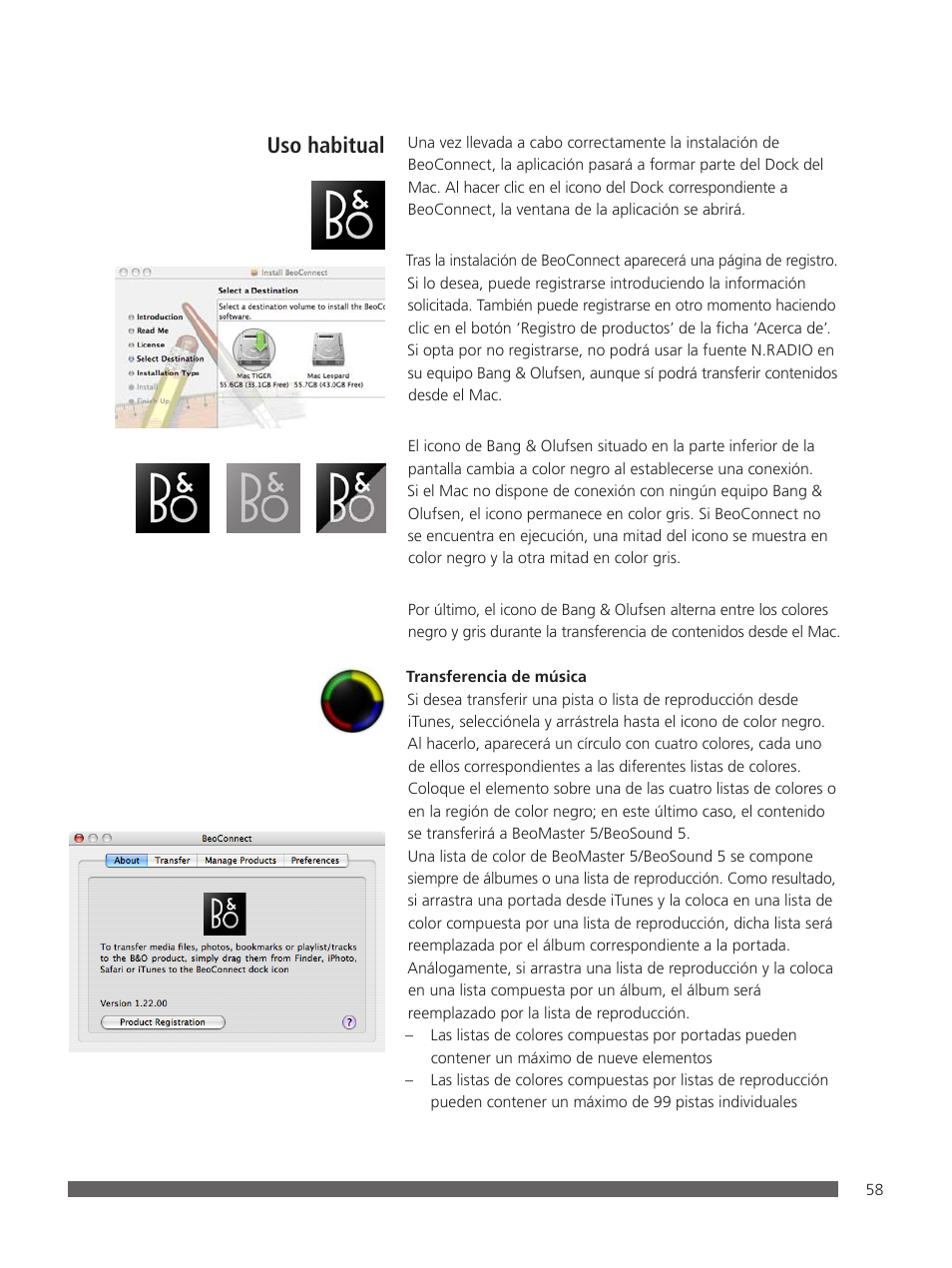 Uso habitual | Bang & Olufsen BeoConnect (for Mac) User Manual | Page 58 / 217