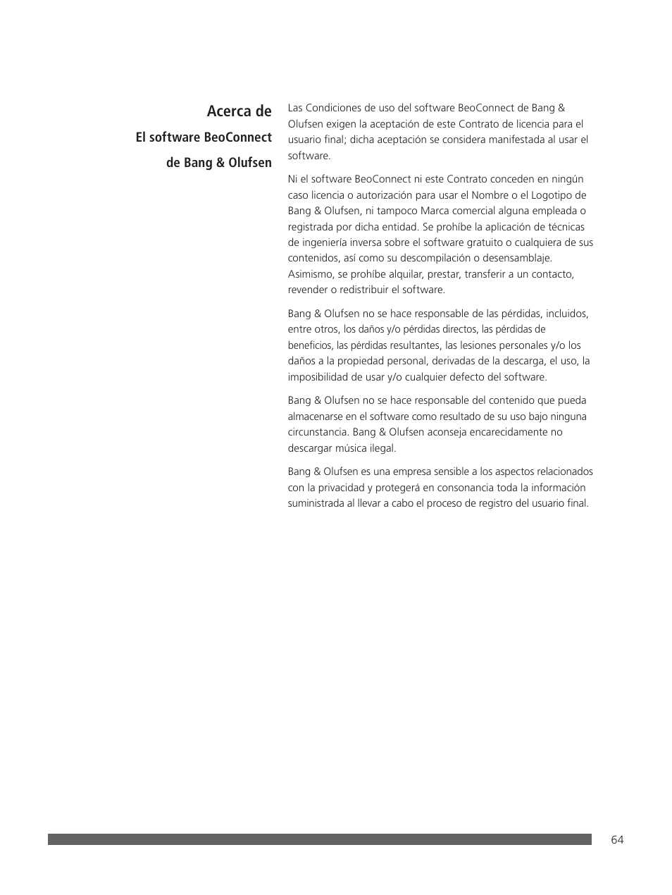 Acerca de | Bang & Olufsen BeoConnect (for Mac) User Manual | Page 64 / 217