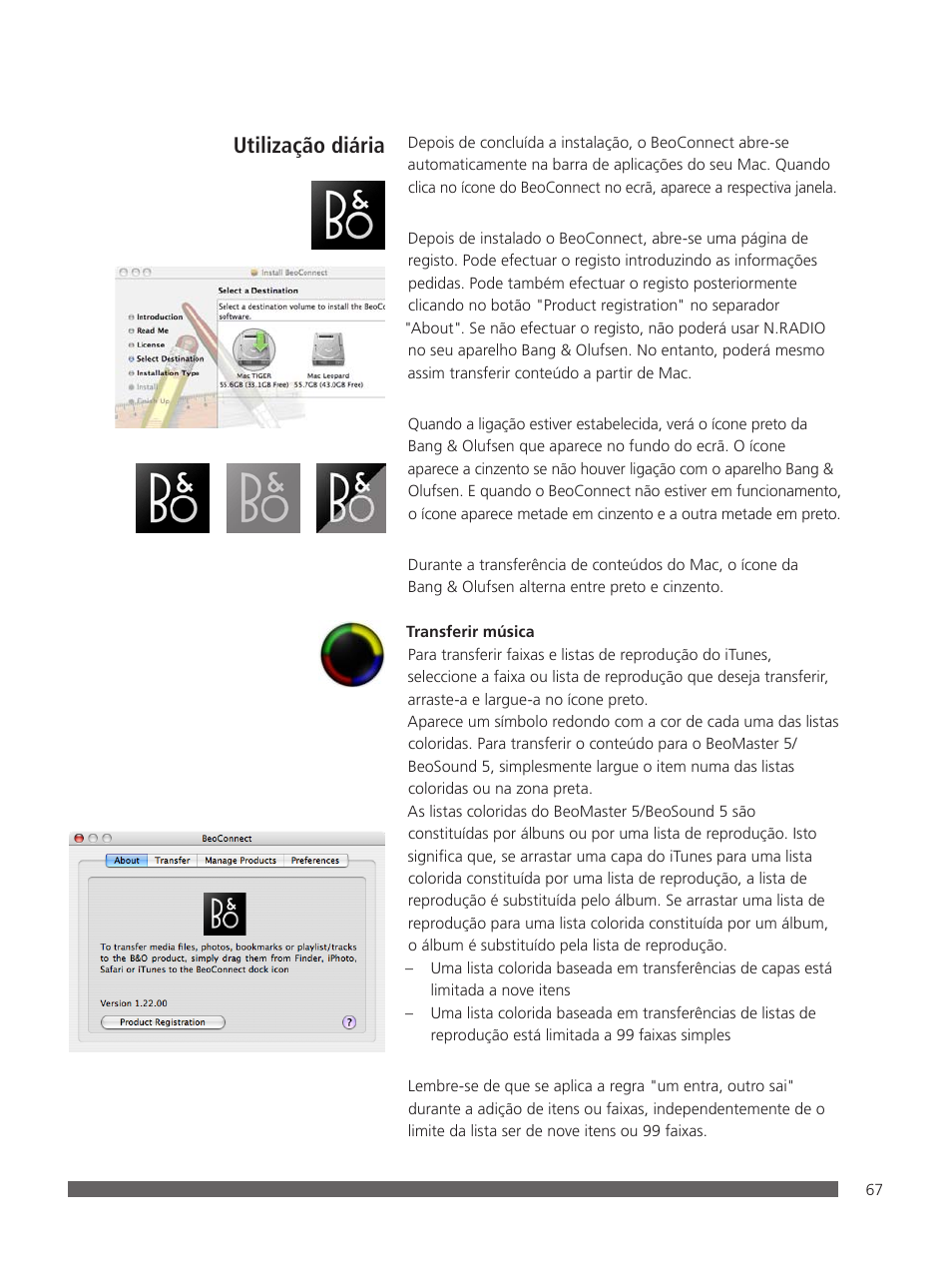 Utilização diária | Bang & Olufsen BeoConnect (for Mac) User Manual | Page 67 / 217