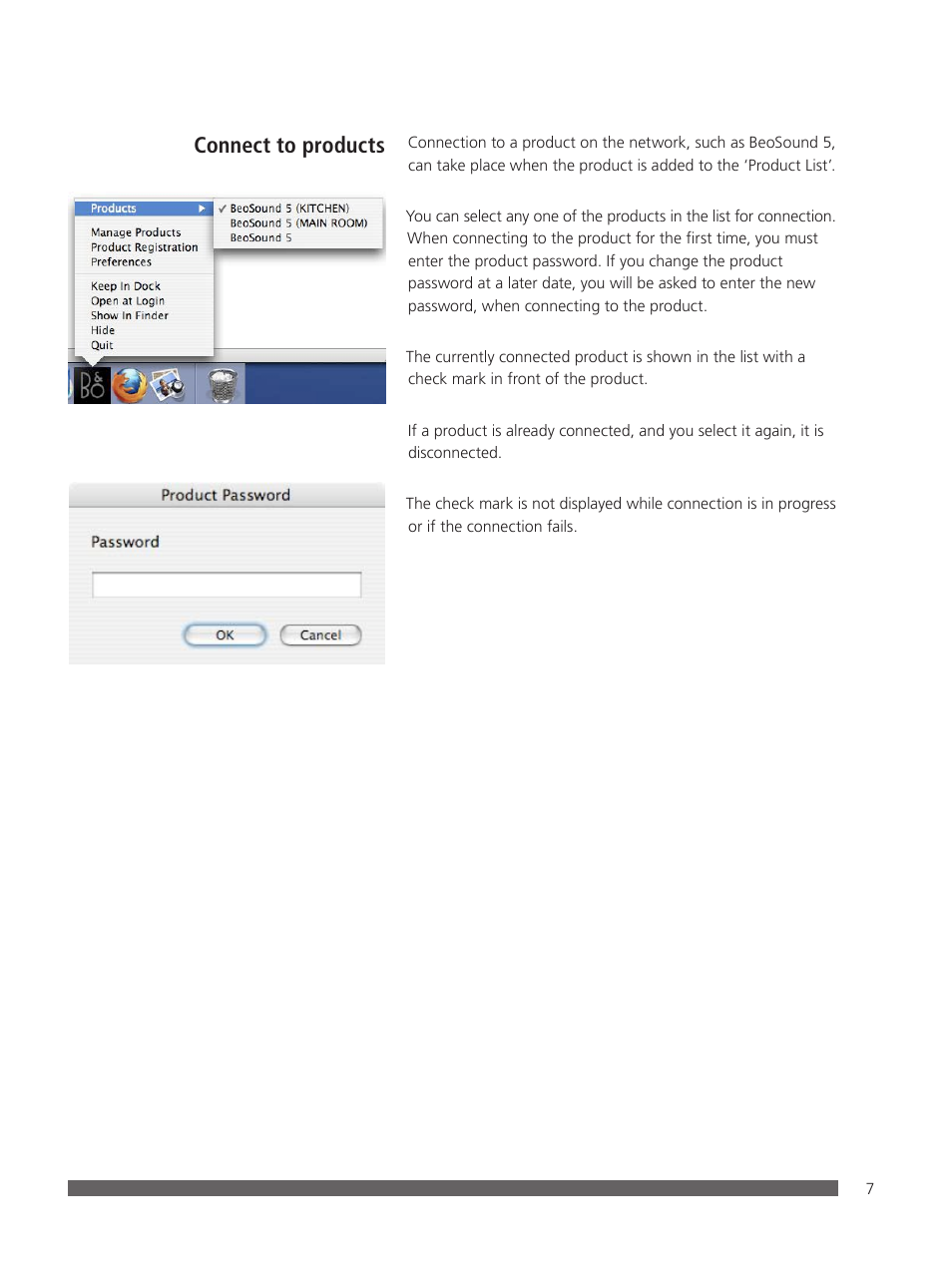 Connect to products | Bang & Olufsen BeoConnect (for Mac) User Manual | Page 7 / 217
