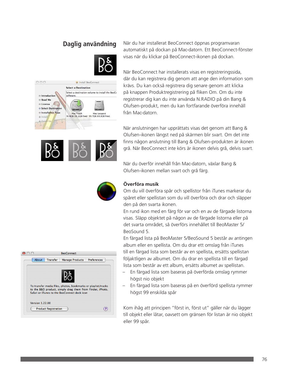 Daglig användning | Bang & Olufsen BeoConnect (for Mac) User Manual | Page 76 / 217