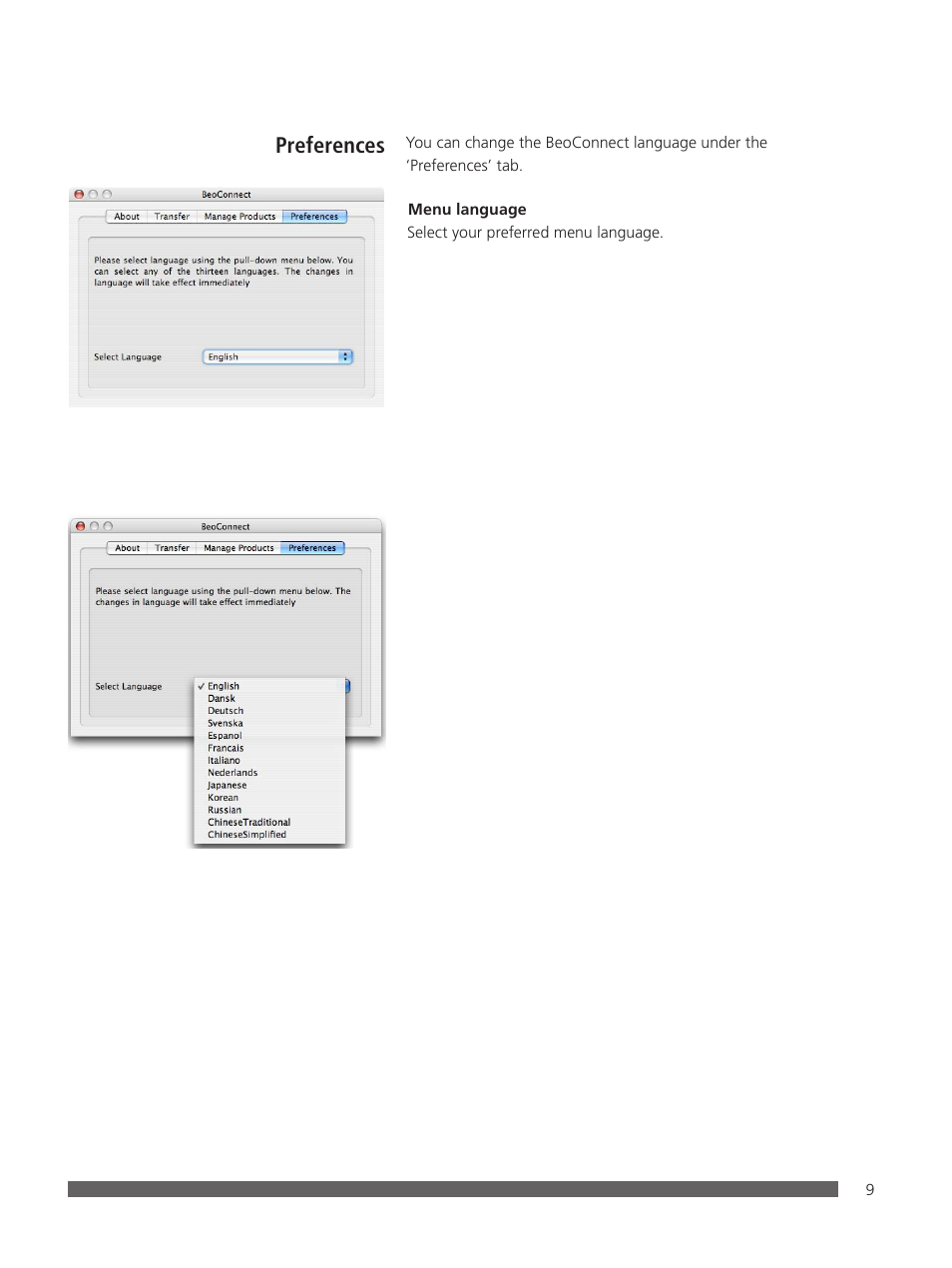 Preferences | Bang & Olufsen BeoConnect (for Mac) User Manual | Page 9 / 217