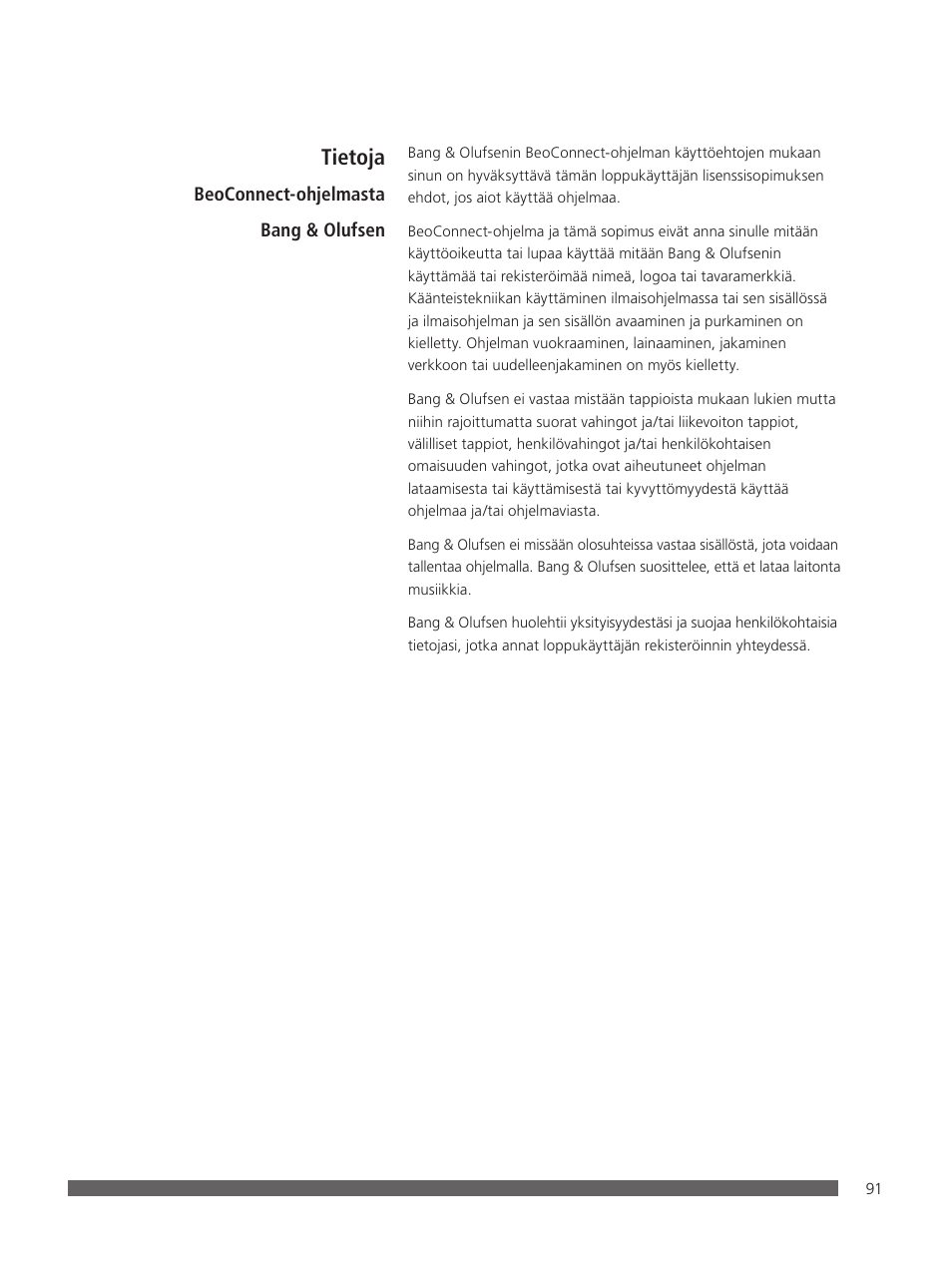 Tietoja | Bang & Olufsen BeoConnect (for Mac) User Manual | Page 91 / 217