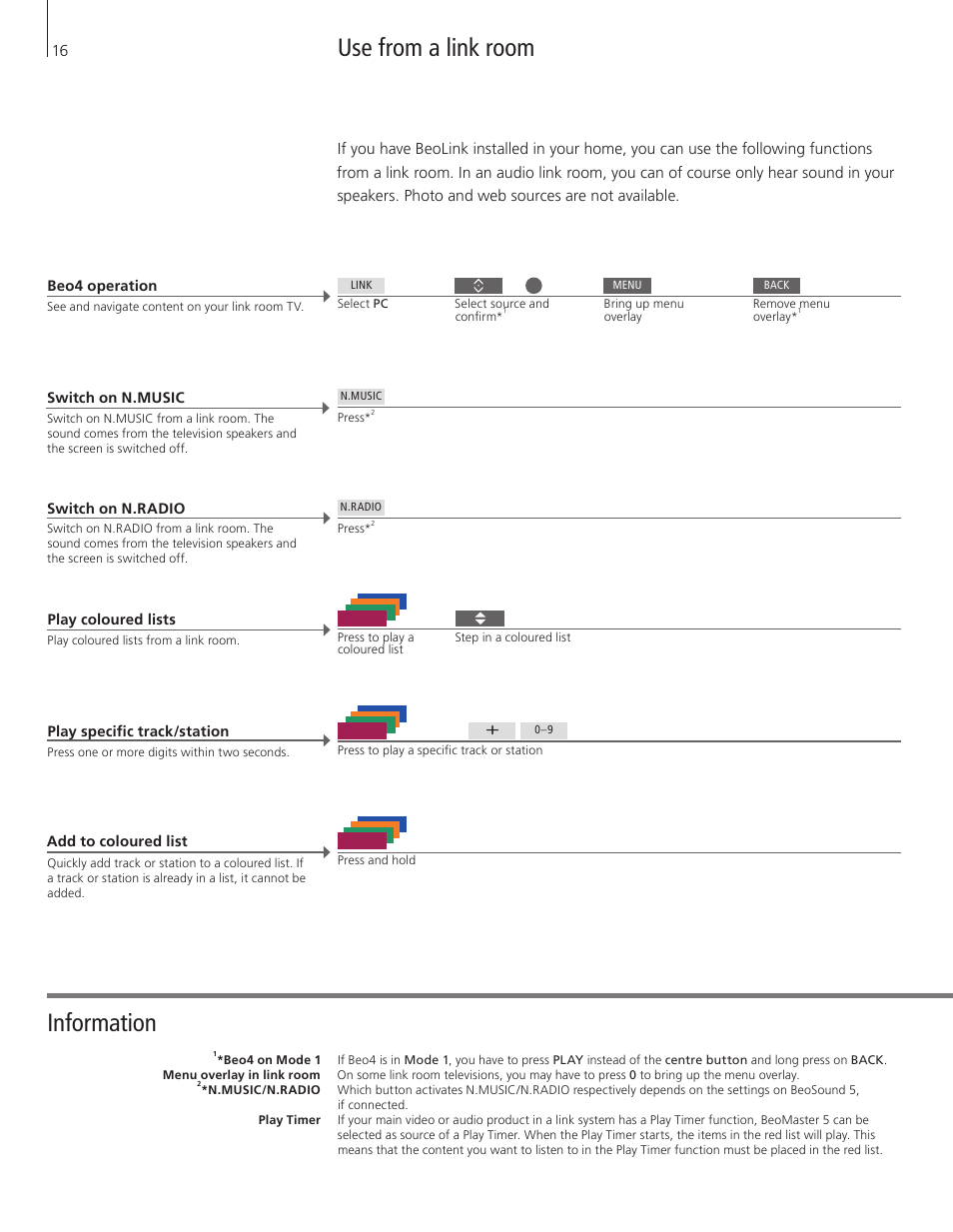 Use from a link room, Information | Bang & Olufsen BeoMaster 5 User Manual | Page 16 / 28