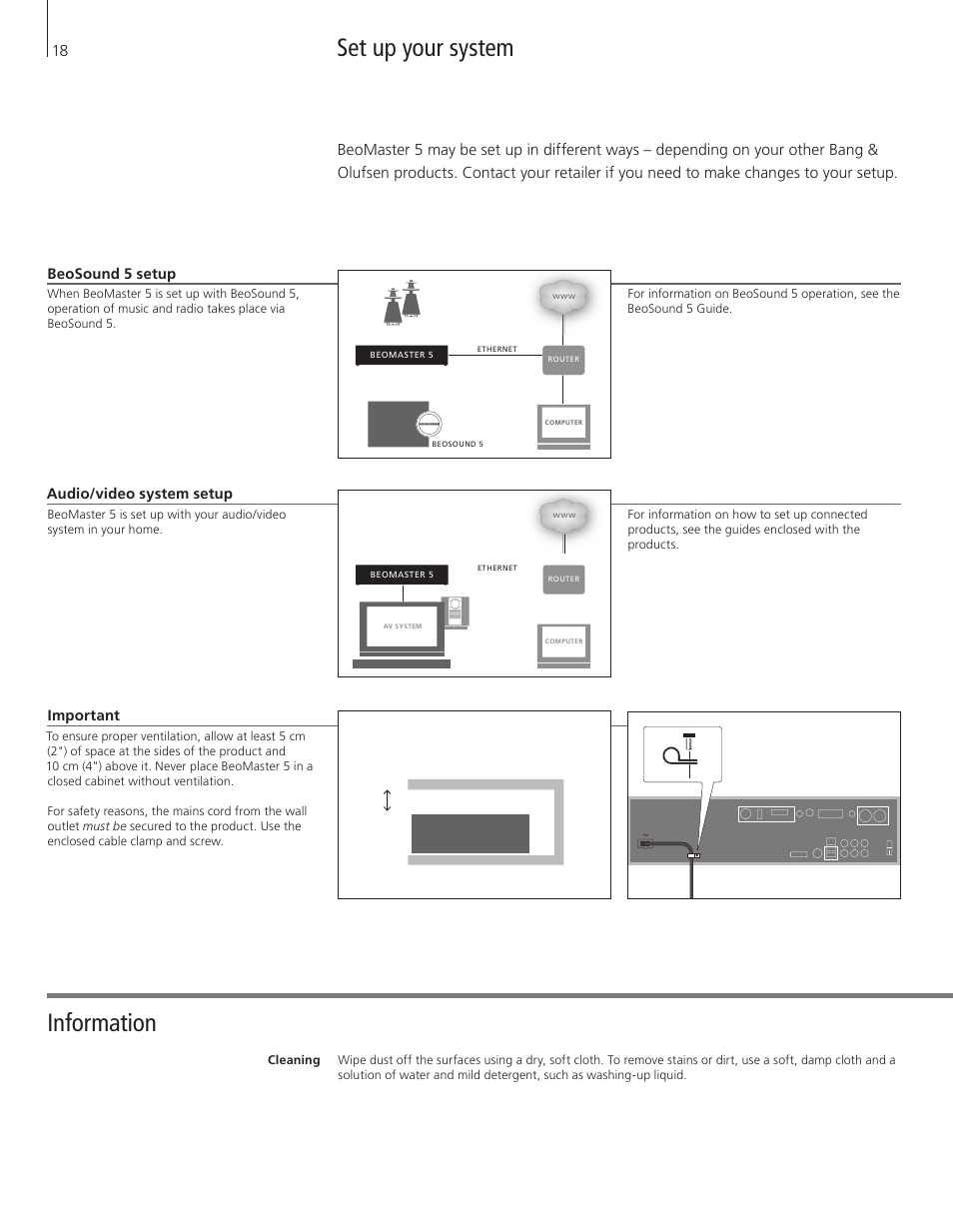 Set up your system, Information | Bang & Olufsen BeoMaster 5 User Manual | Page 18 / 28