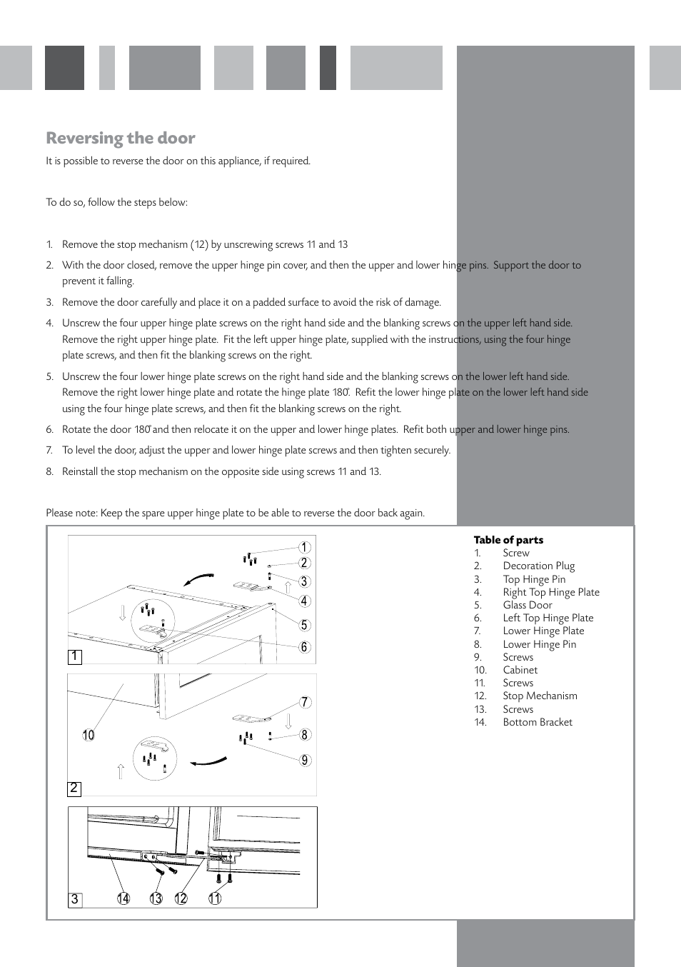 Reversing the door | CDA FWV900 User Manual | Page 9 / 12