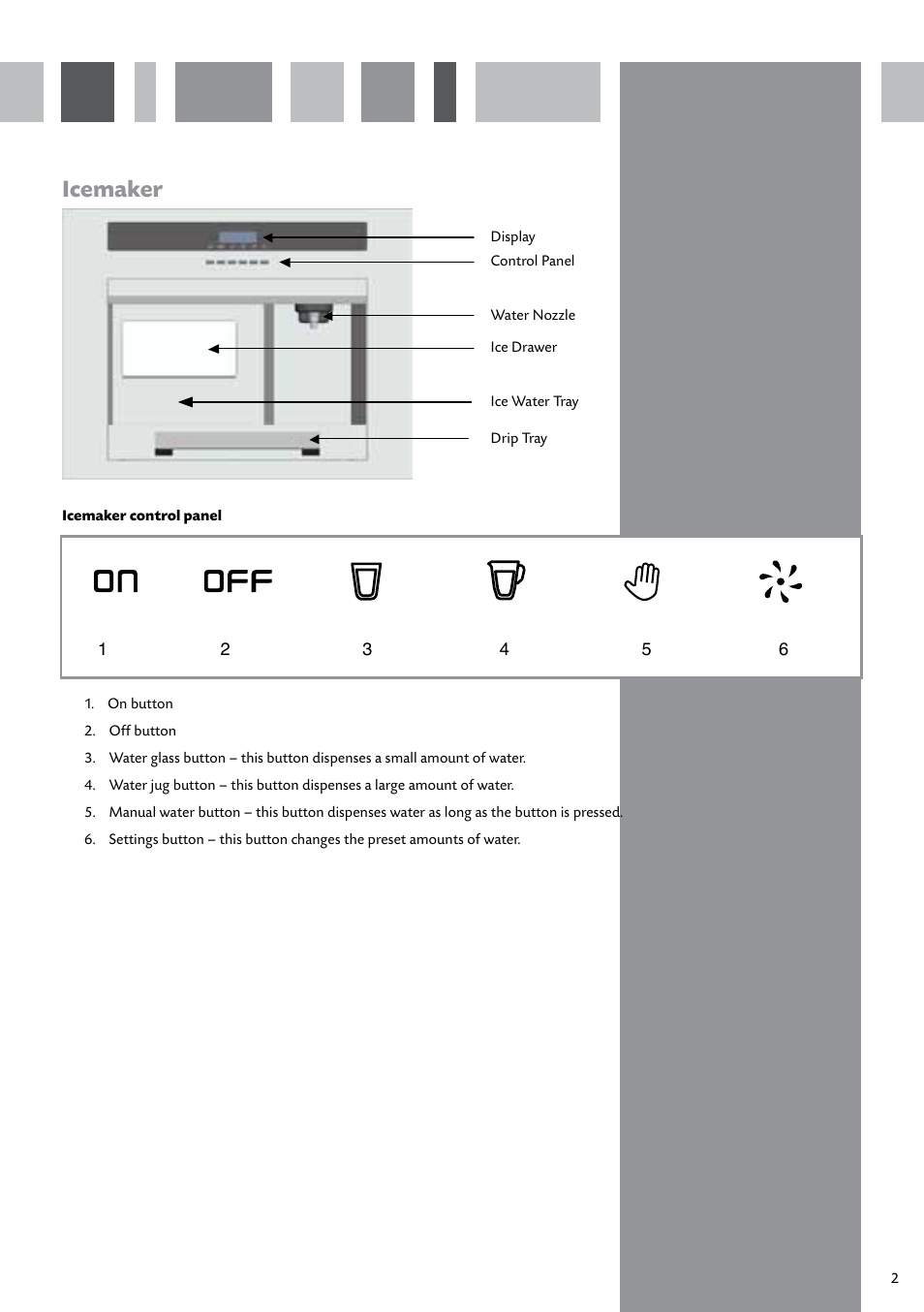 On off, Icemaker | CDA FWV470 User Manual | Page 3 / 12