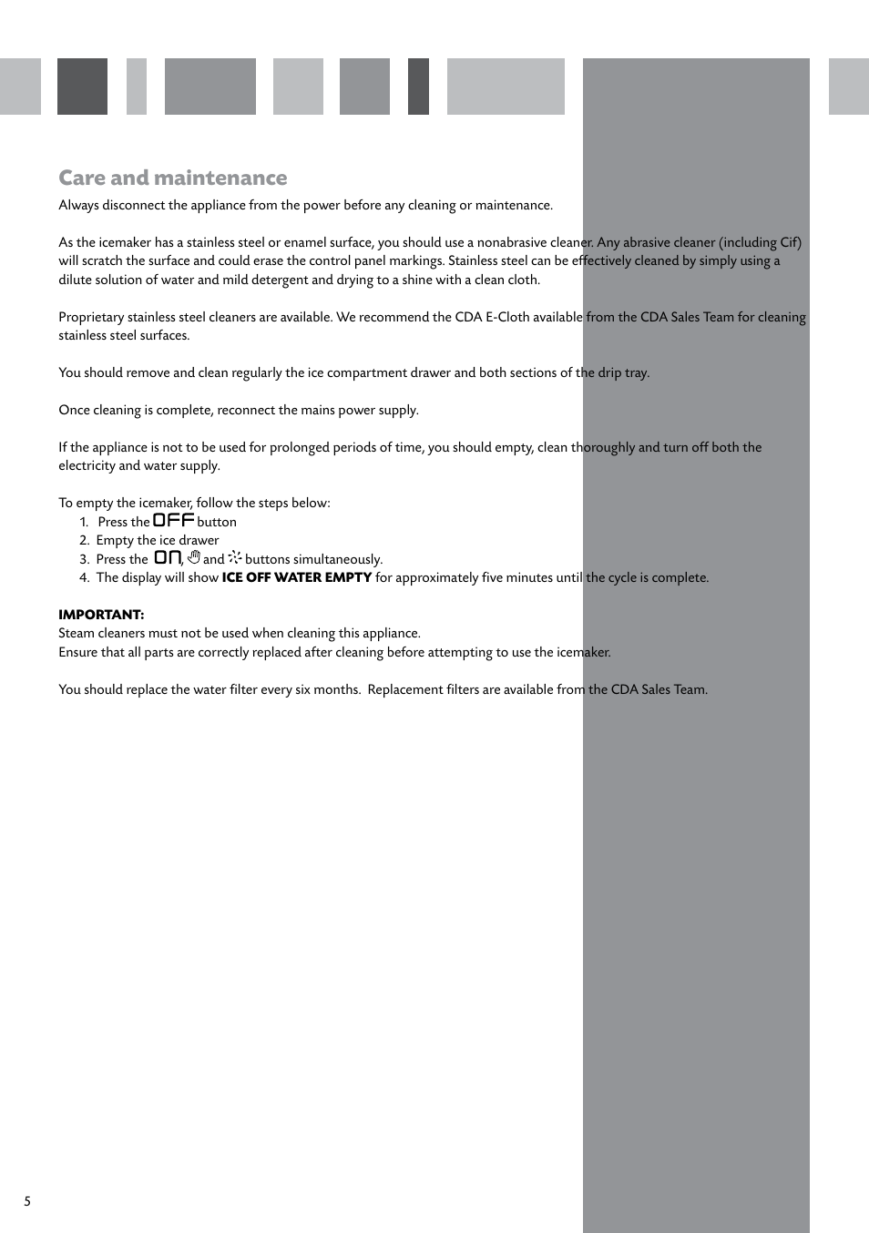 Care and maintenance | CDA FWV470 User Manual | Page 6 / 12