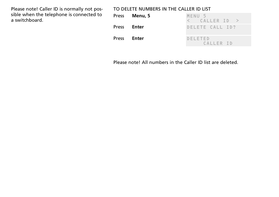 To delete numbers in the caller id list | Bang & Olufsen BEOCOM 2500 User Manual | Page 23 / 40