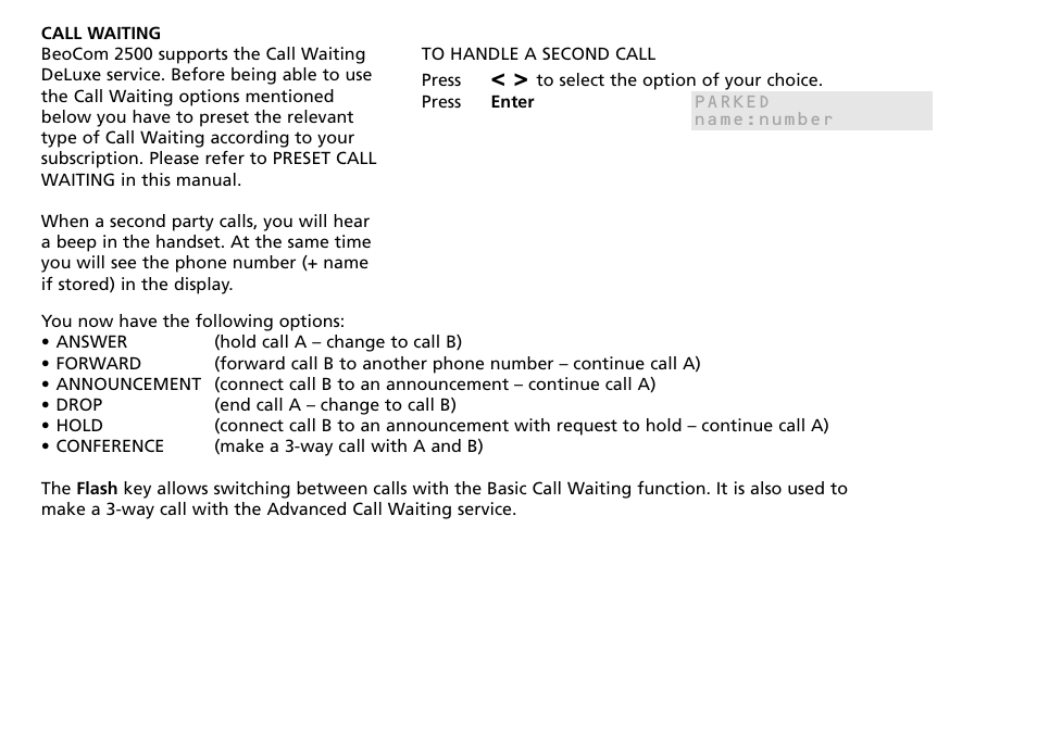 Call waiting | Bang & Olufsen BEOCOM 2500 User Manual | Page 26 / 40