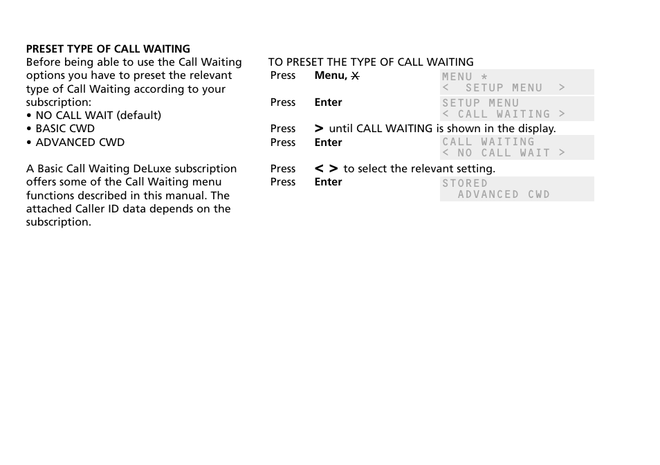 Preset type of call waiting | Bang & Olufsen BEOCOM 2500 User Manual | Page 4 / 40