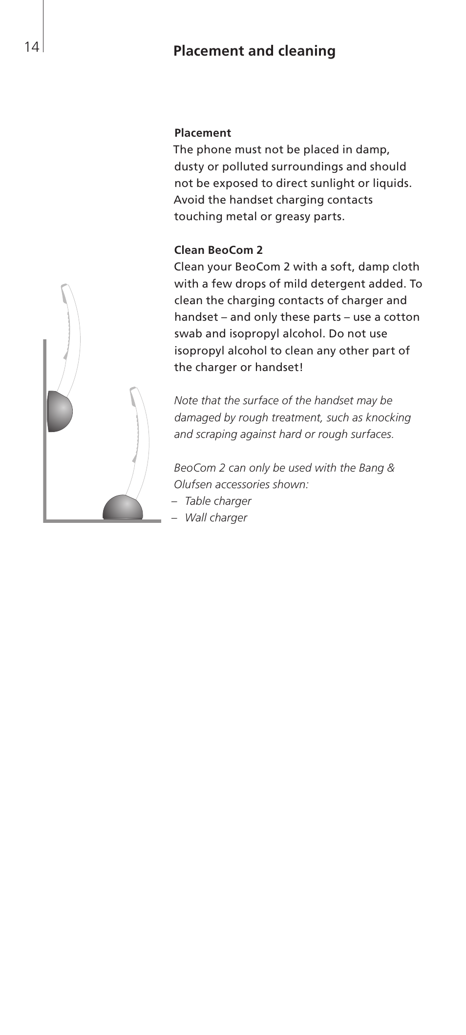Placement and cleaning | Bang & Olufsen BeoCom 2 - Getting Started User Manual | Page 14 / 24