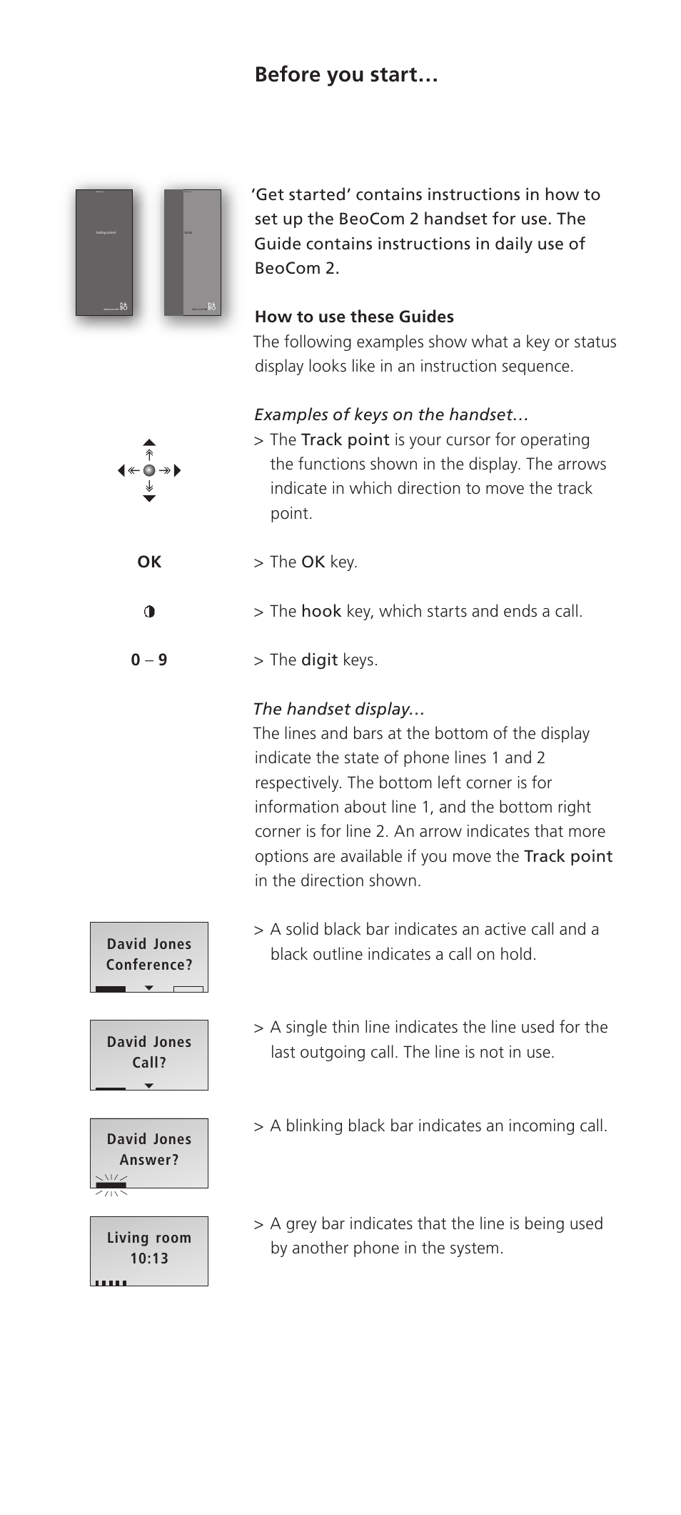 Before you start | Bang & Olufsen BeoCom 2 - Getting Started User Manual | Page 2 / 24