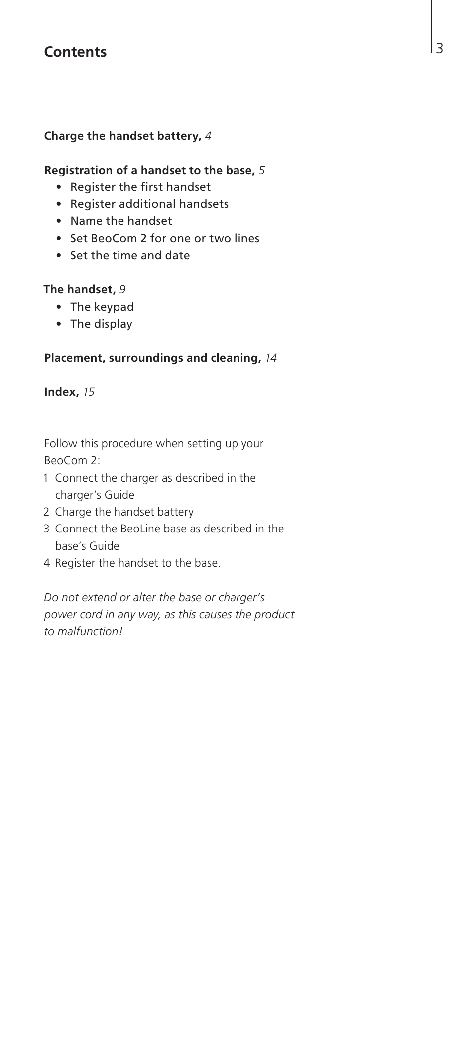 Bang & Olufsen BeoCom 2 - Getting Started User Manual | Page 3 / 24