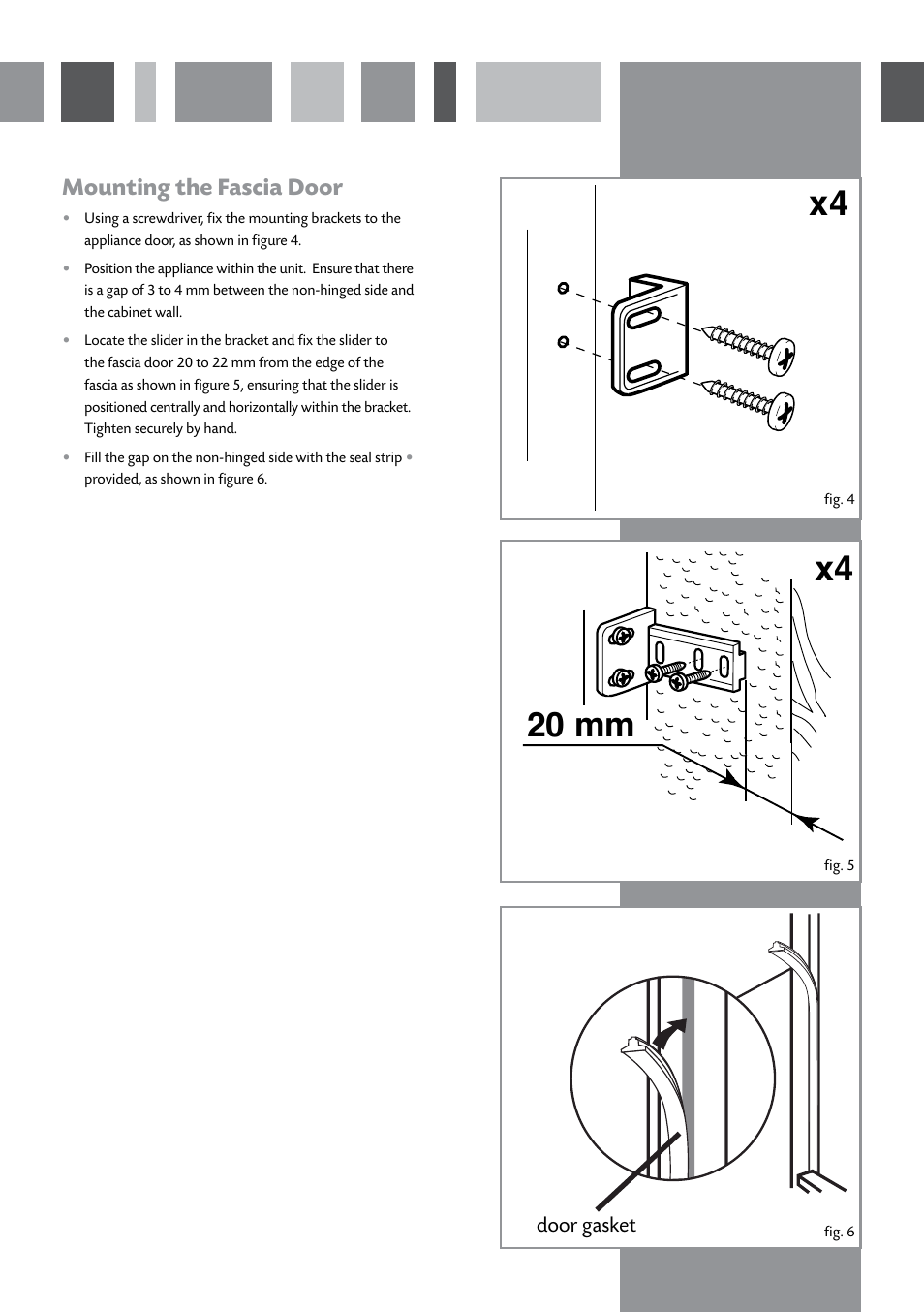 20 mm, Mounting the fascia door, Door gasket | CDA CW897 User Manual | Page 9 / 12