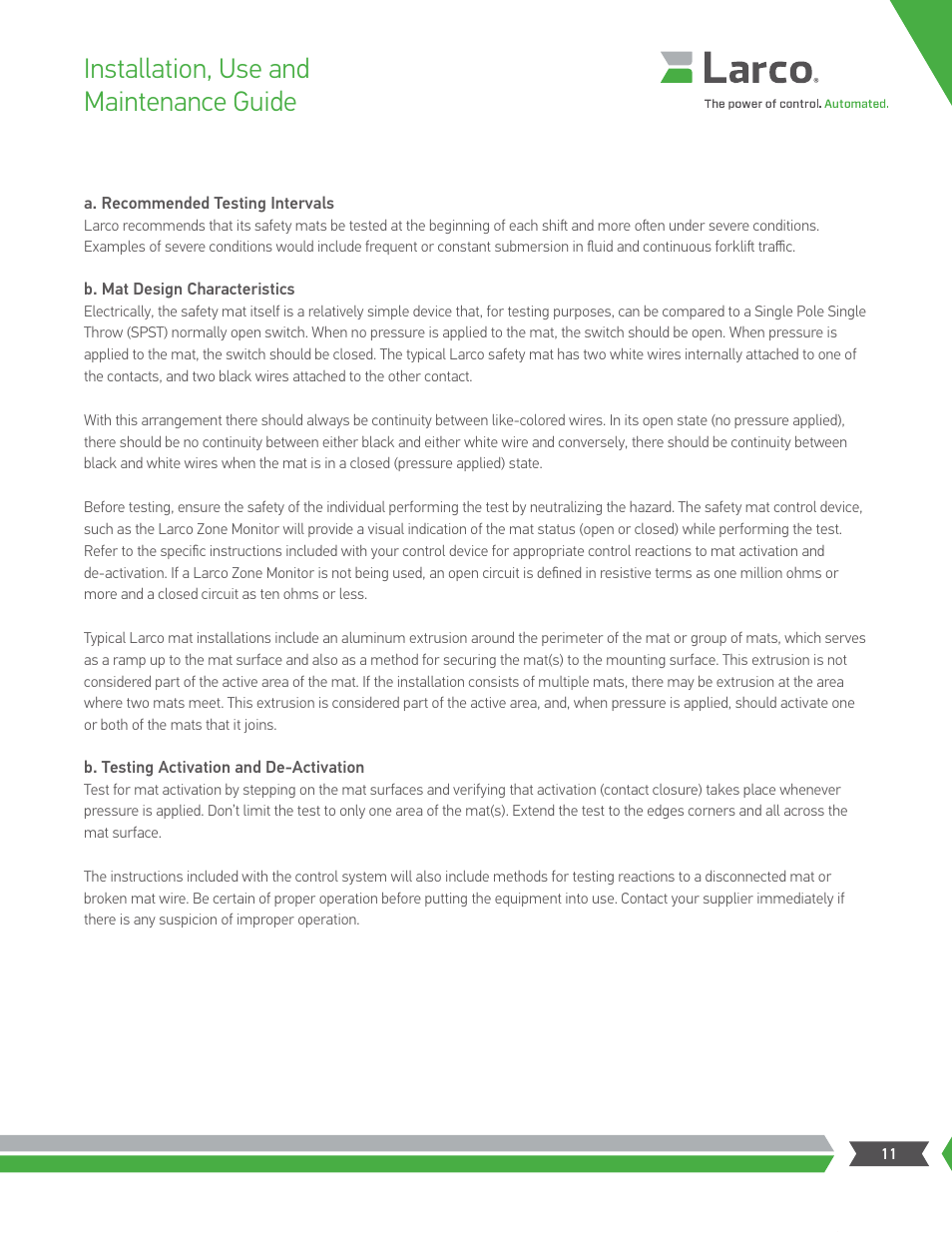 Installation, use and maintenance guide | Larco Safety Mat Systems User Manual | Page 11 / 12