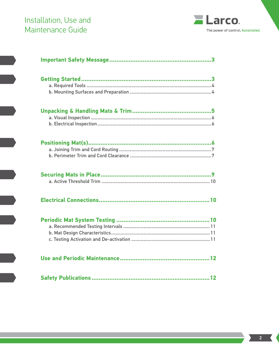 Installation, use and maintenance guide | Larco Safety Mat Systems User Manual | Page 2 / 12