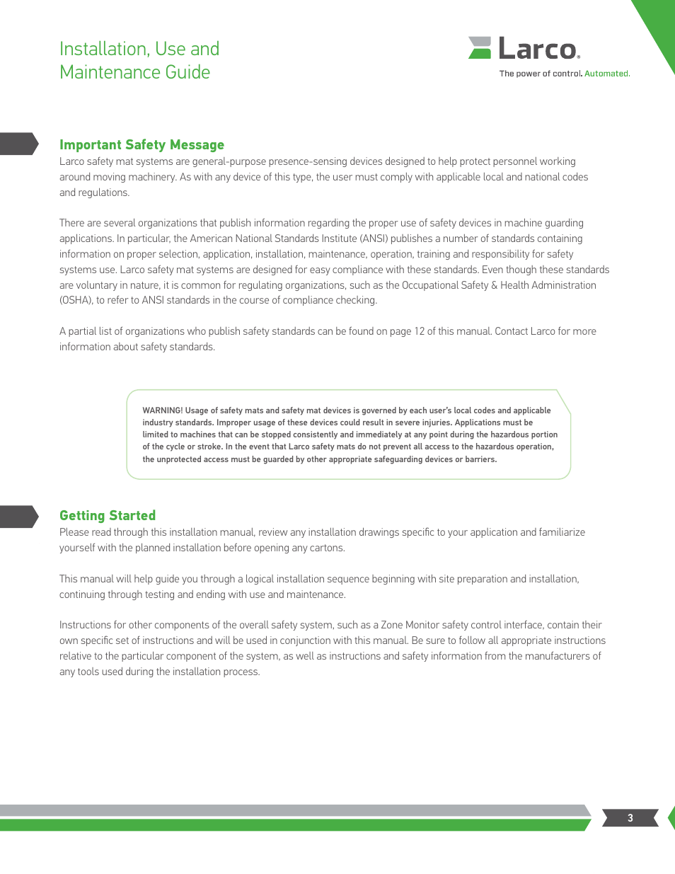 Installation, use and maintenance guide | Larco Safety Mat Systems User Manual | Page 3 / 12