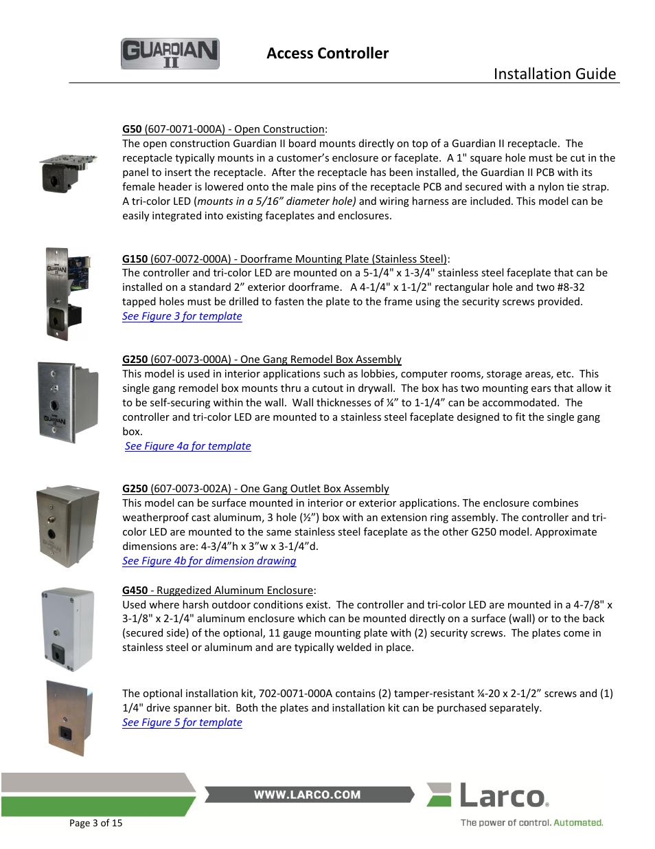 Guardian ii controllers, Access controller, Installation guide | Larco Guardian II User Manual | Page 3 / 15