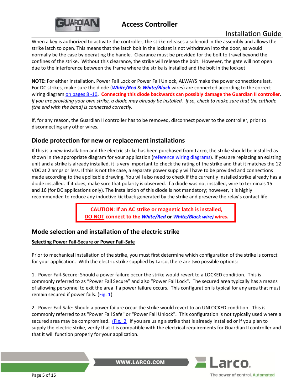 Access controller, Installation guide | Larco Guardian II User Manual | Page 5 / 15