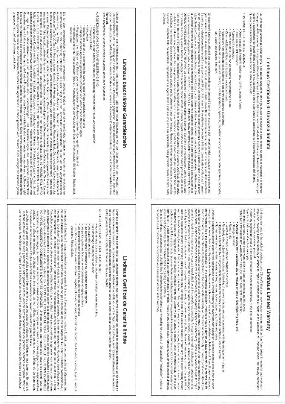 Garanzie 4 lingue | Lindhaus LW30pro - LW38pro User Manual | Page 22 / 25