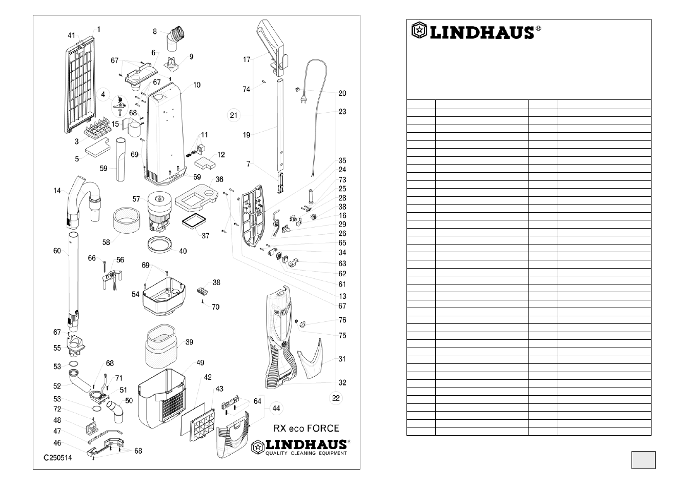 Suction body corpo aspirante, Beutelgehäuse corps aspirant cuerpo aspirante, Eco force | Lindhaus RX hepa eco FORCE 380e - 450e - 500e User Manual | Page 13 / 16