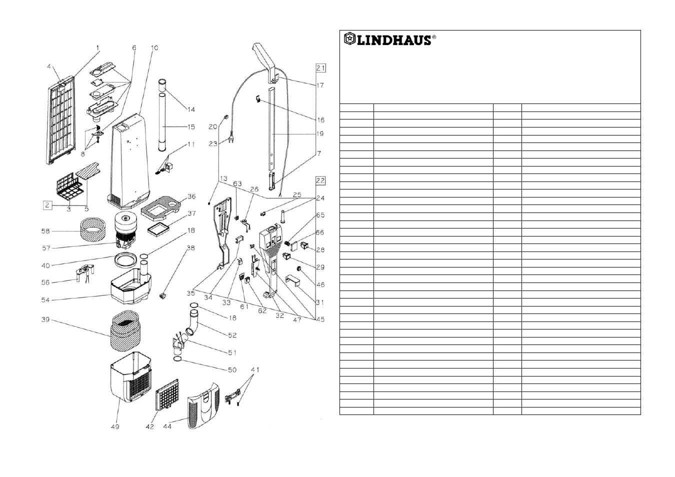 Pag.13 part list body, Valzer, Hepa hepa class a | Suction body, Corpo aspirante saugkörper, Corps aspirant cuerpo aspirante | Lindhaus Valzer Hepa Class A User Manual | Page 13 / 17