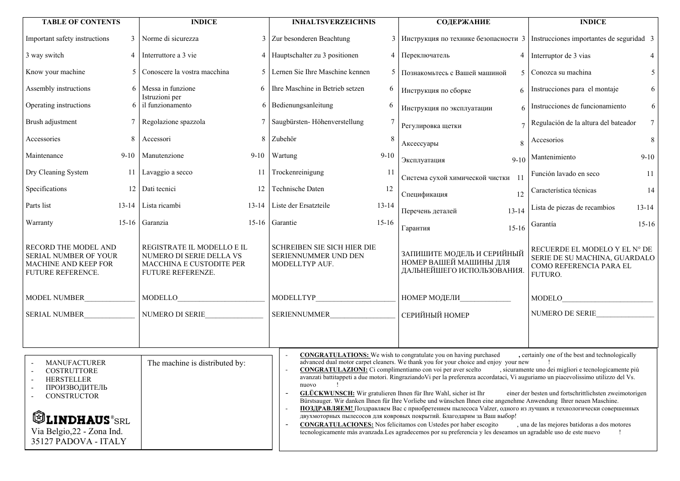 Lindhaus Valzer Hepa Class A User Manual | Page 2 / 17