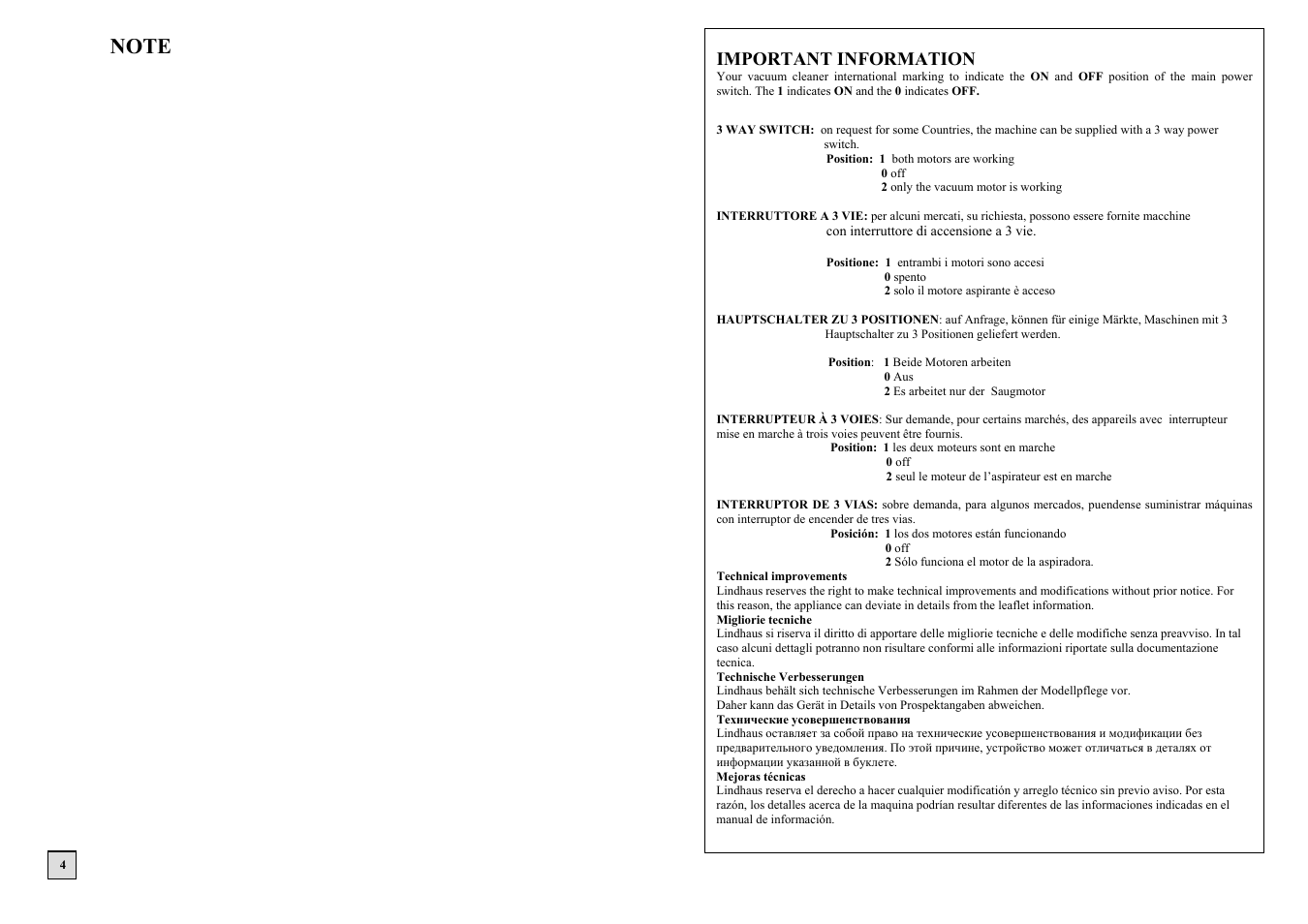 Important information | Lindhaus Valzer Hepa Class A User Manual | Page 4 / 17