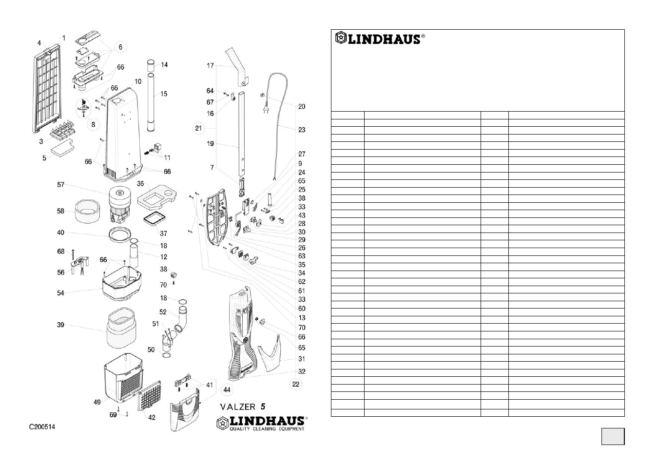 Pag.13 part list body, Valzer 5 class a, Suction body | Corpo aspirante saugkörper, Corps aspirant cuerpo aspirante | Lindhaus Valzer 5 Class A User Manual | Page 13 / 16