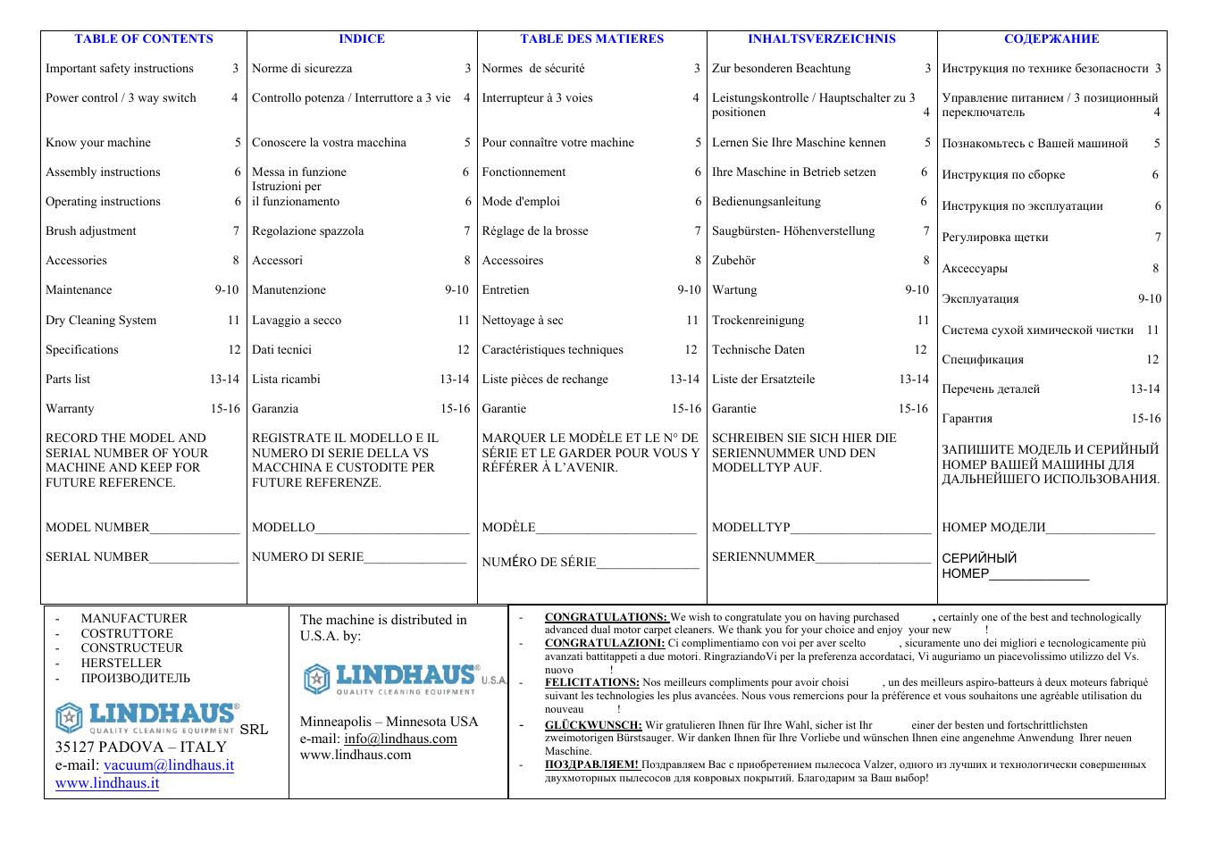 Lindhaus Valzer 5 Class A User Manual | Page 2 / 16