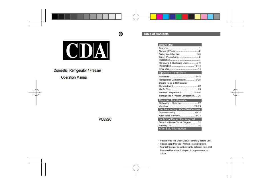 CDA PC85SC User Manual | 20 pages