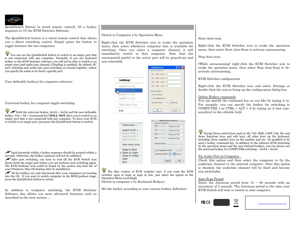 Kvm switcher operation reference | Linkskey LDV-302ARC User Manual | Page 2 / 2