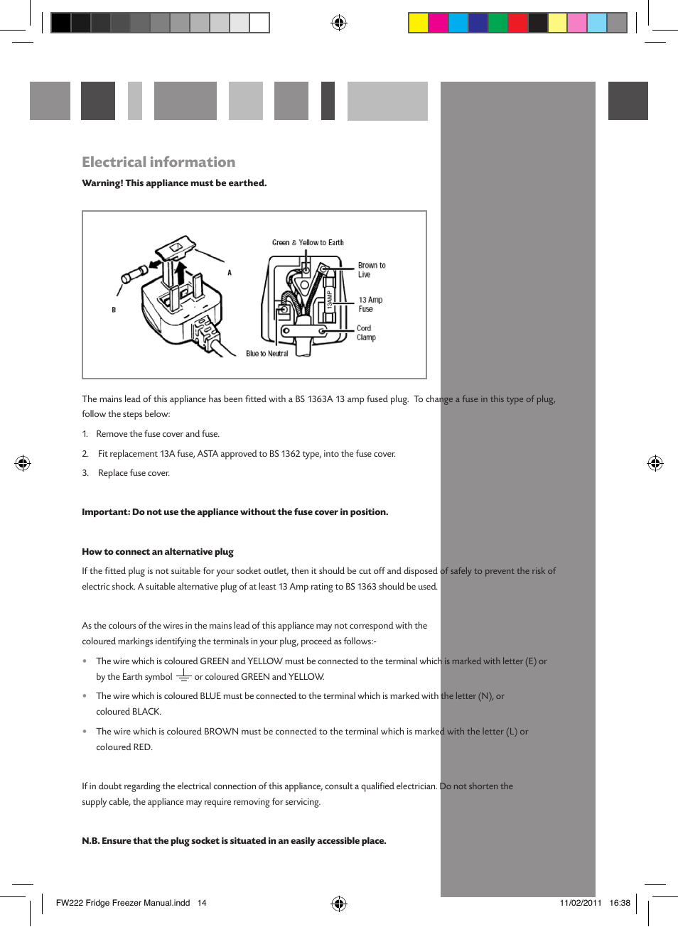 Electrical information | CDA FW222 User Manual | Page 14 / 16