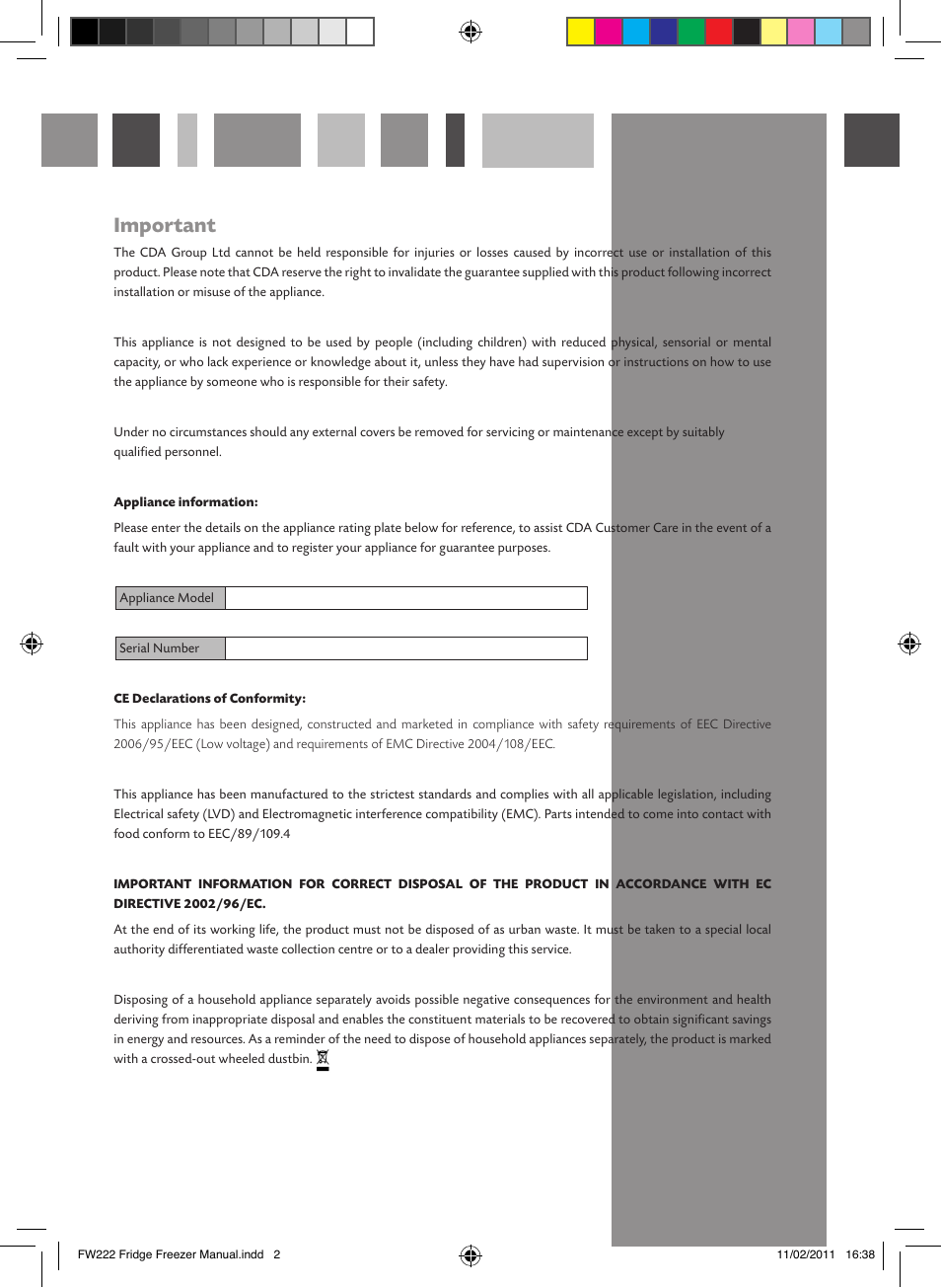 Important | CDA FW222 User Manual | Page 2 / 16