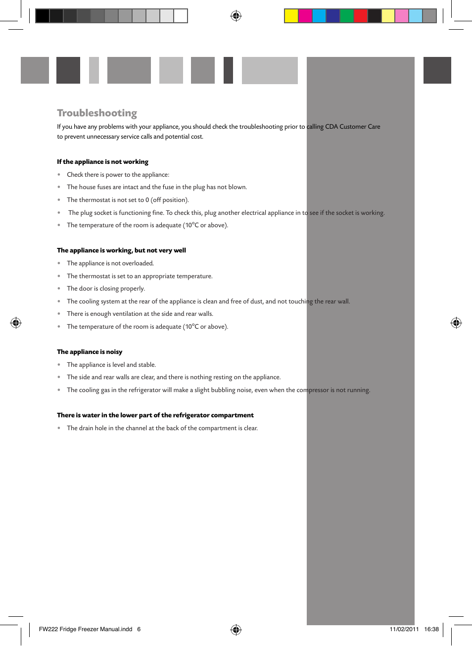 Troubleshooting | CDA FW222 User Manual | Page 6 / 16