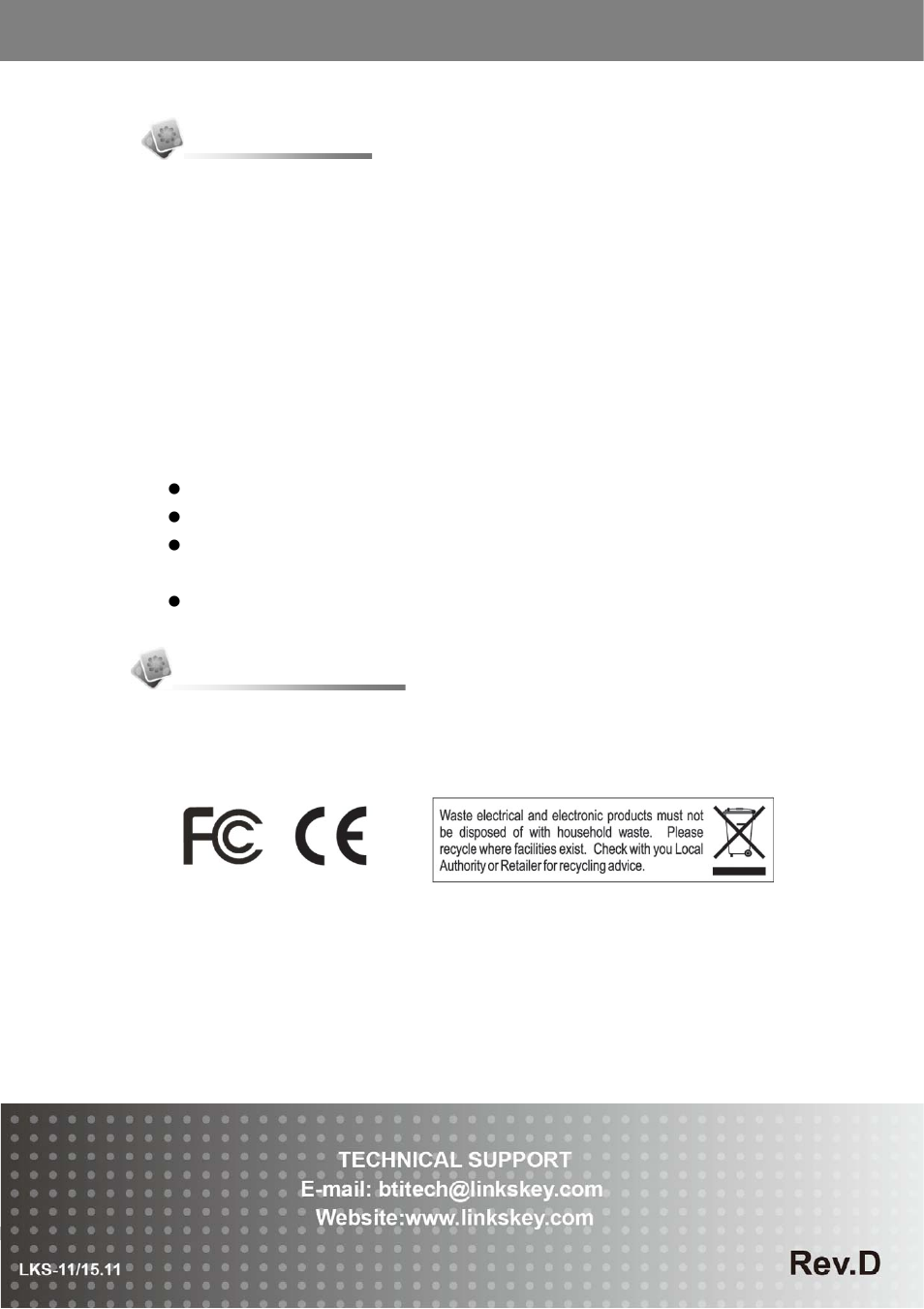 Fcc warning, Ce mark warning | Linkskey LKS-SG5P User Manual | Page 6 / 6