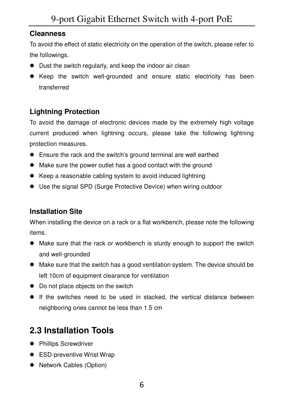 Port gigabit ethernet switch with 4-port poe, 3 installation tools | Linkskey LKS-SG9P4 User Manual | Page 8 / 15