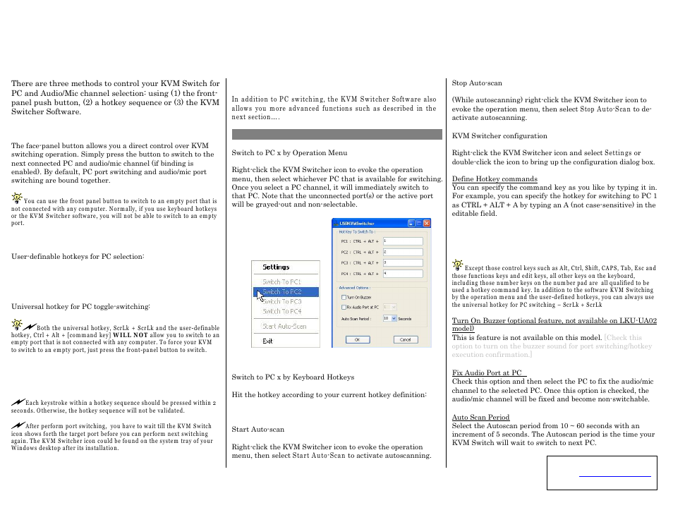 Usb “kvm-in-the-cable” operation quick reference | Linkskey LKU-UA02 User Manual | Page 2 / 2
