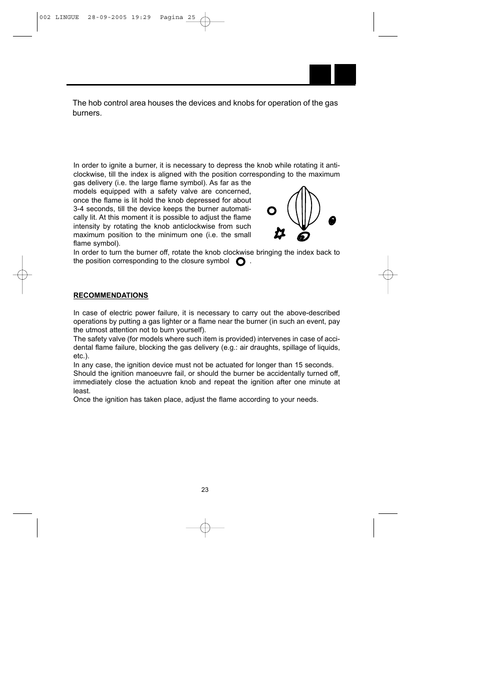 Instructions for use, Ie gb, Operation of gas burners | CDA HCG450 User Manual | Page 5 / 15