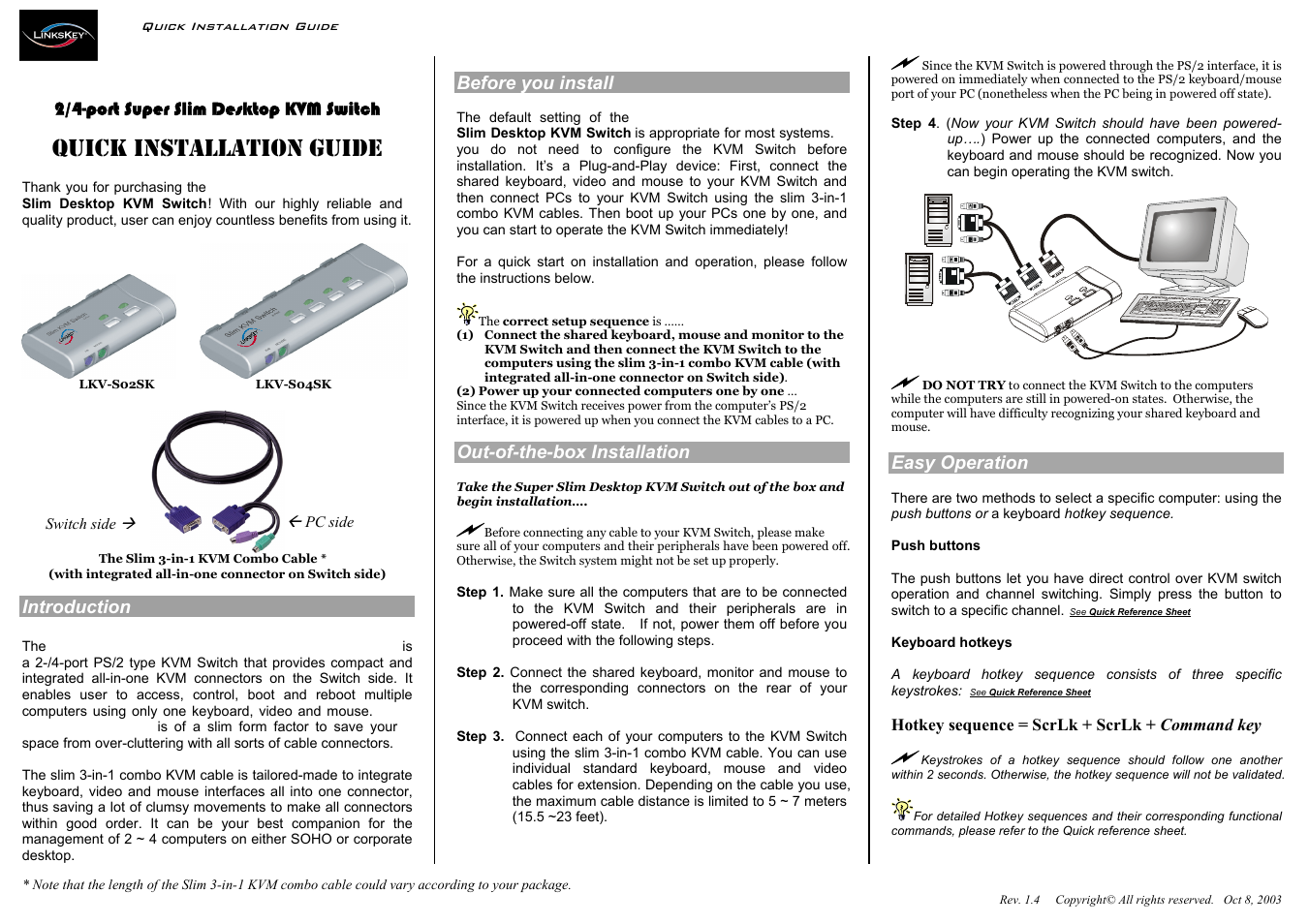 Linkskey LKV-S02SK User Manual | 2 pages
