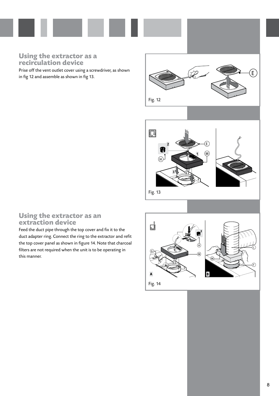 Using the extractor as a recirculation device, Using the extractor as an extraction device | CDA 3Q9 User Manual | Page 9 / 12