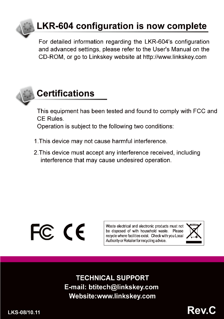 Linkskey LKR-604 User Manual | Page 8 / 8
