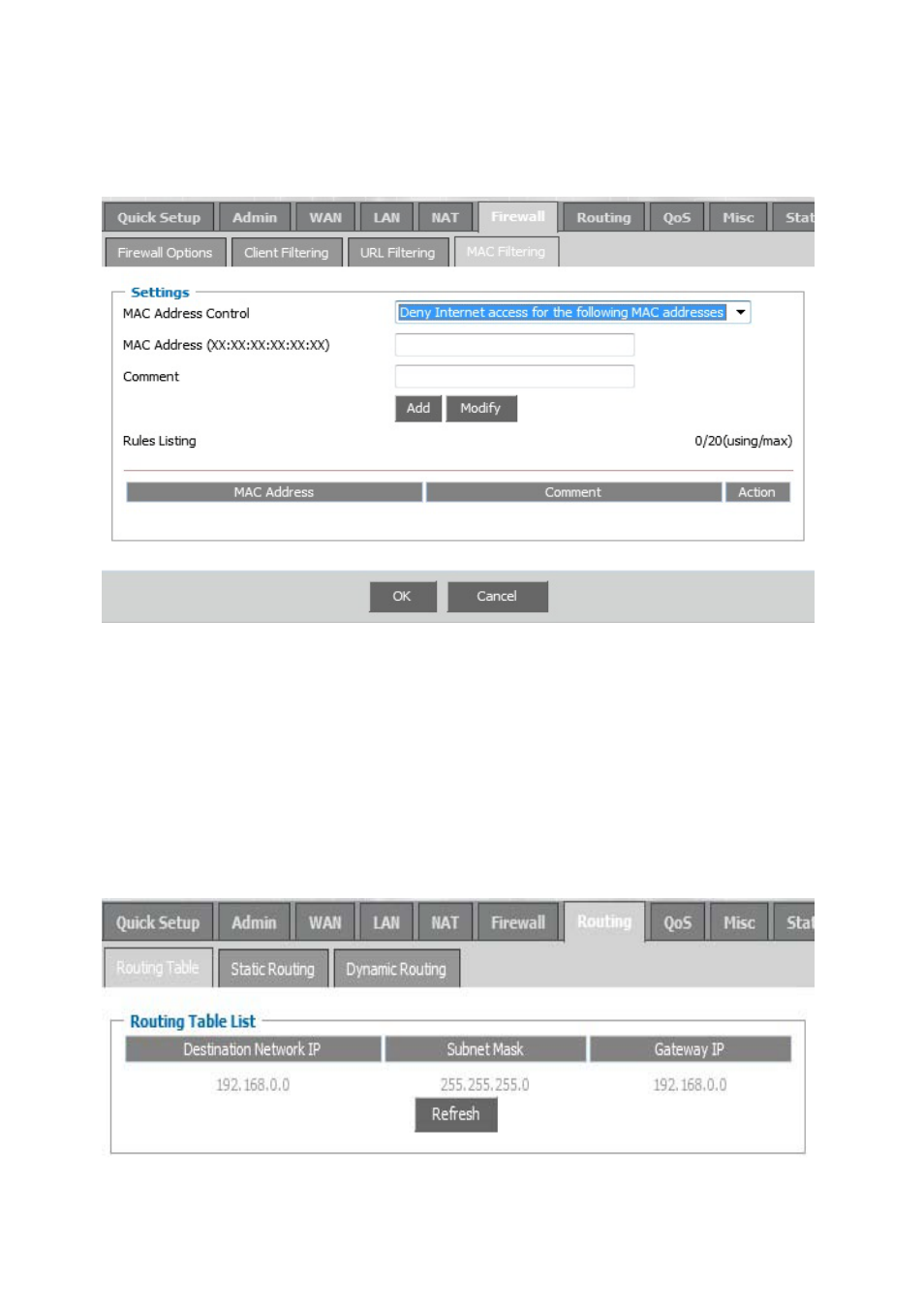 Mac filtering, Routing, Routing table | 8 routing | Linkskey LKR-604 User Manual | Page 29 / 35